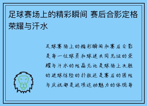 足球赛场上的精彩瞬间 赛后合影定格荣耀与汗水