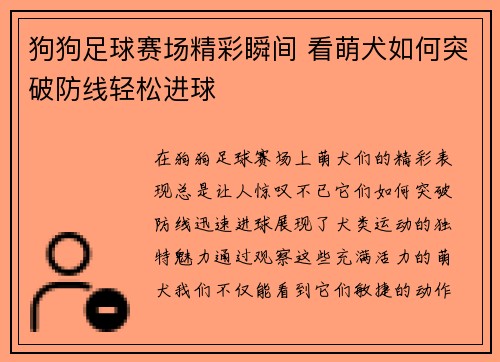 狗狗足球赛场精彩瞬间 看萌犬如何突破防线轻松进球