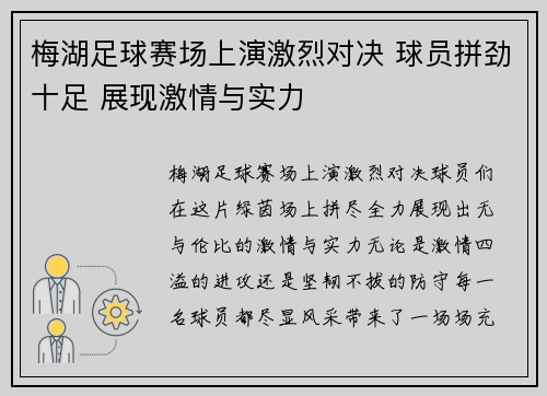 梅湖足球赛场上演激烈对决 球员拼劲十足 展现激情与实力