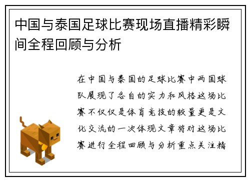 中国与泰国足球比赛现场直播精彩瞬间全程回顾与分析