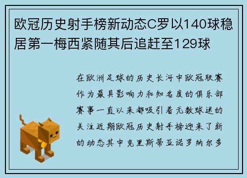 欧冠历史射手榜新动态C罗以140球稳居第一梅西紧随其后追赶至129球